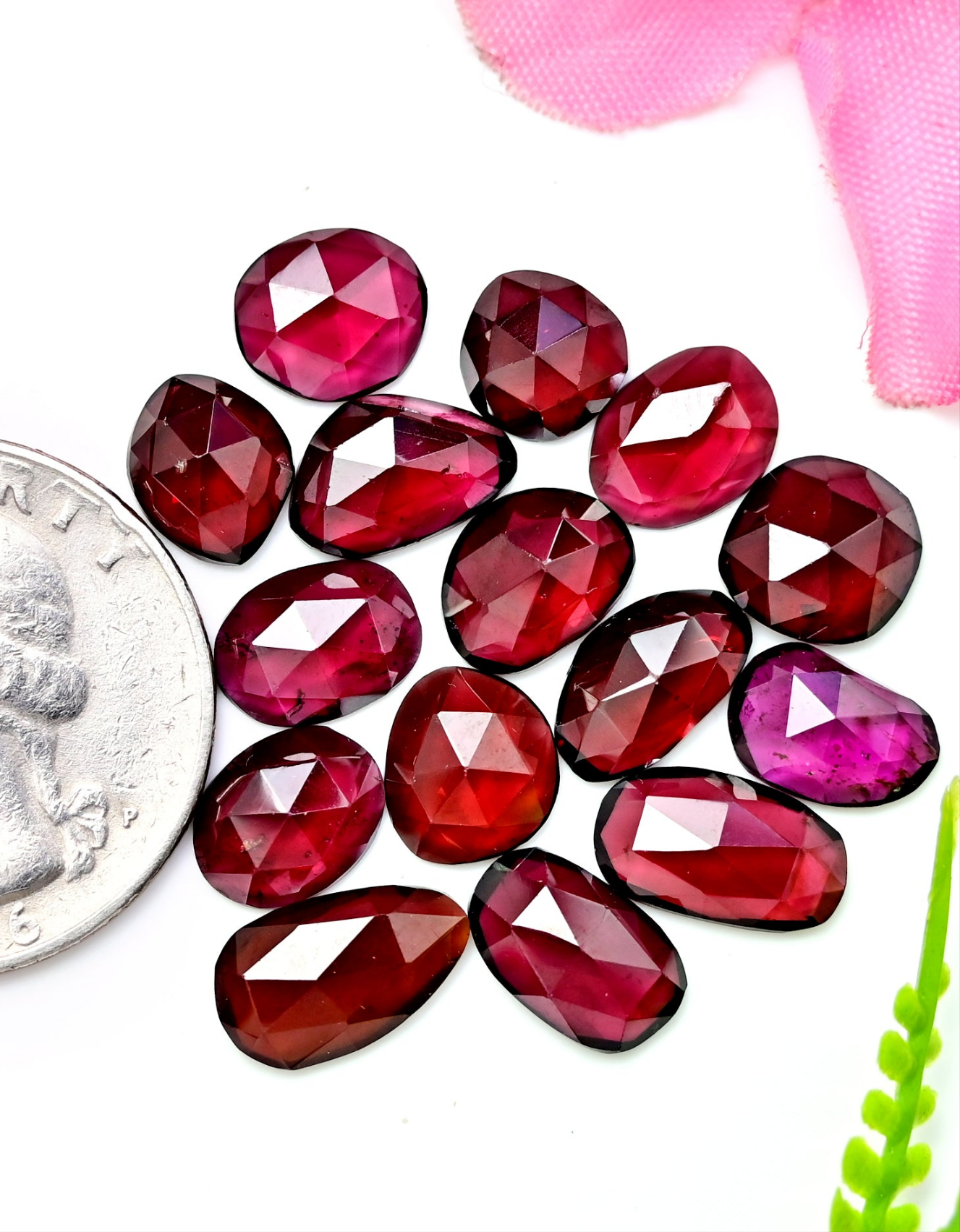 32.7cts Rhodolite Garnet Rosecut Cabochon Freeform Shape 6x11 - 7x12mm AA Grade Gemstone Parcel - Total 15 Pcs