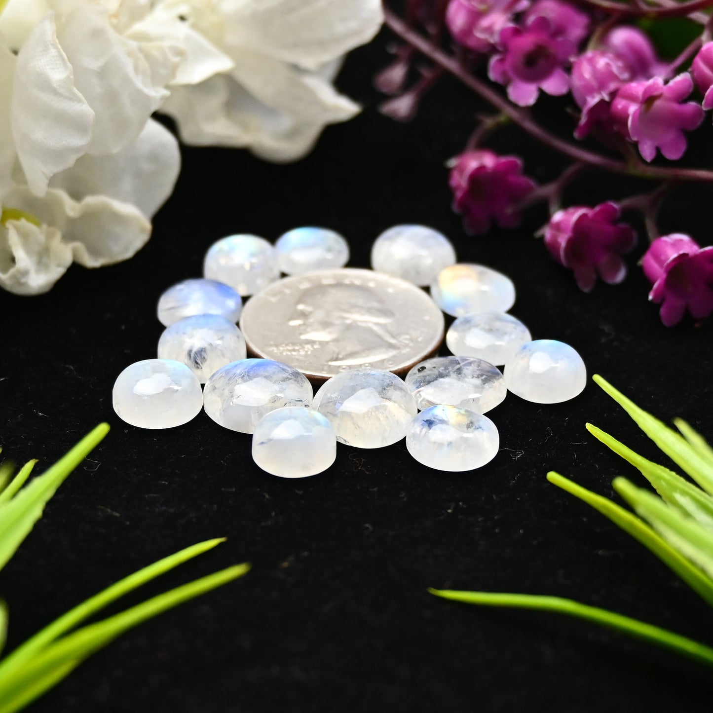 Rainbow Moonstone Cabochons 9mm to 10mm