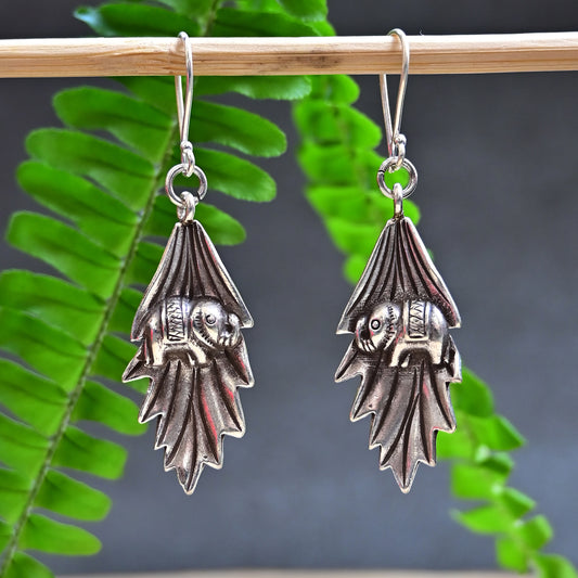 Sterling Silver Holly Leaf Elephant flower Earring For Women/ 92.5 Stamped/Pure Silver/Premium Quality Handmade Design