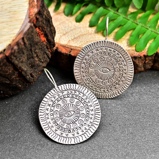 Sterling Silver Evil Eye Mandala Earring For Women/ 92.5 Stamped/Pure Silver/Premium Quality Handmade Design