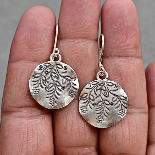 Sterling Silver  Engraved Leaf Earring For Women/ 92.5 Stamped/Pure Silver/Premium Quality Handmade Design