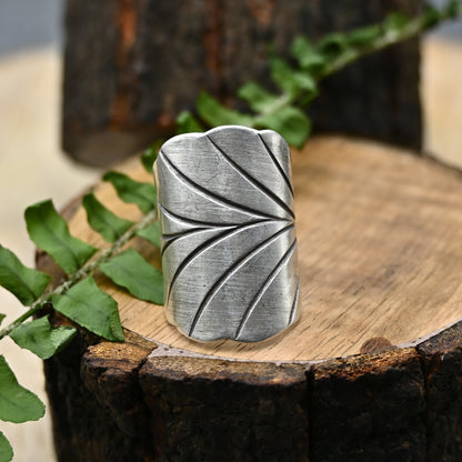 Breiter Blatt-Silberring - Sterling Silber 925 || Handgefertigter Ring