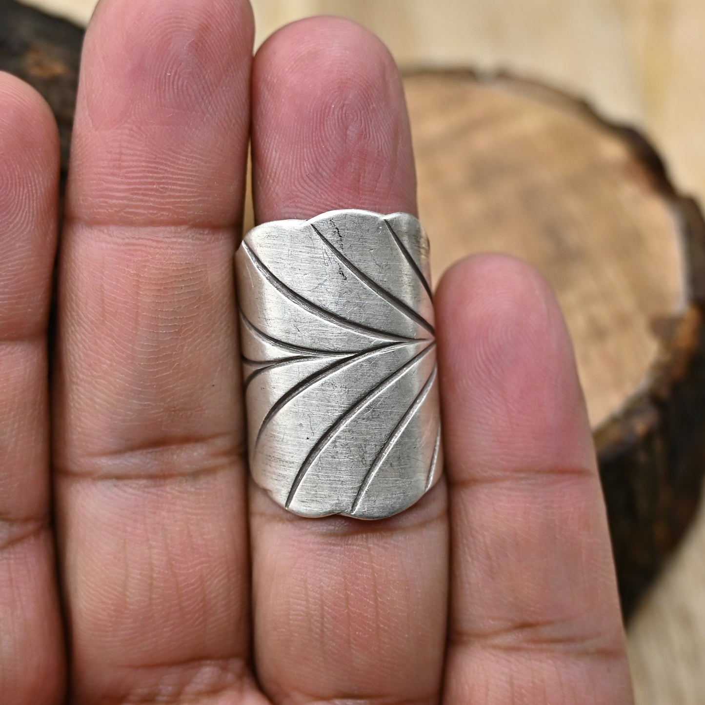 Wide Band Leaf Ring