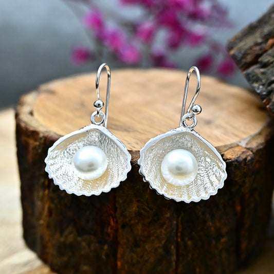 Sterling Silver Shell With Pearl Earring For Women/ 92.5 Stamped/Pure Silver/Premium Quality Handmade Design