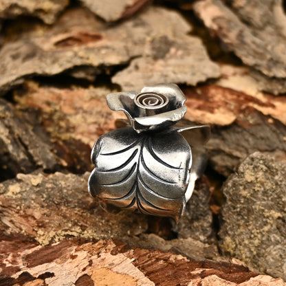 Silberring mit Rosenblatt! 🌹🍃 Sterling Silber 925 || Handgefertigter Ring