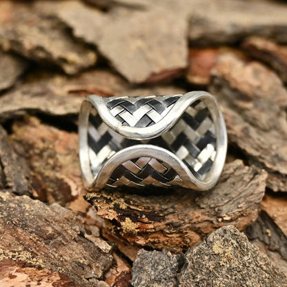 Breiter gewebter Silberring in Schwarz und Weiß! ⚫⚪✨Sterling Silber 925 || Handgefertigter Ring