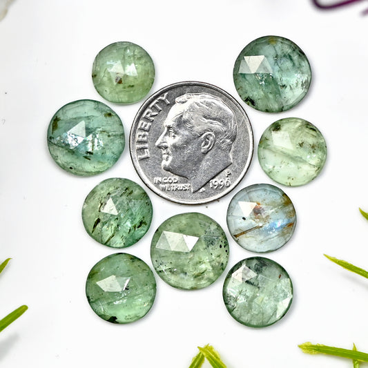 33cts. Green Kyanite 9mm and 10mm Rose Cut Round Shape AA Grade Gemstone Parcel - Total 9 Pcs.