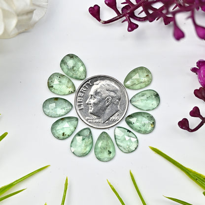 17,80 ct. Grüner Kyanit, 7 x 10 mm, Rosenschliff, Birnenform, Edelsteinqualität AA, Paket – insgesamt 10 Stück