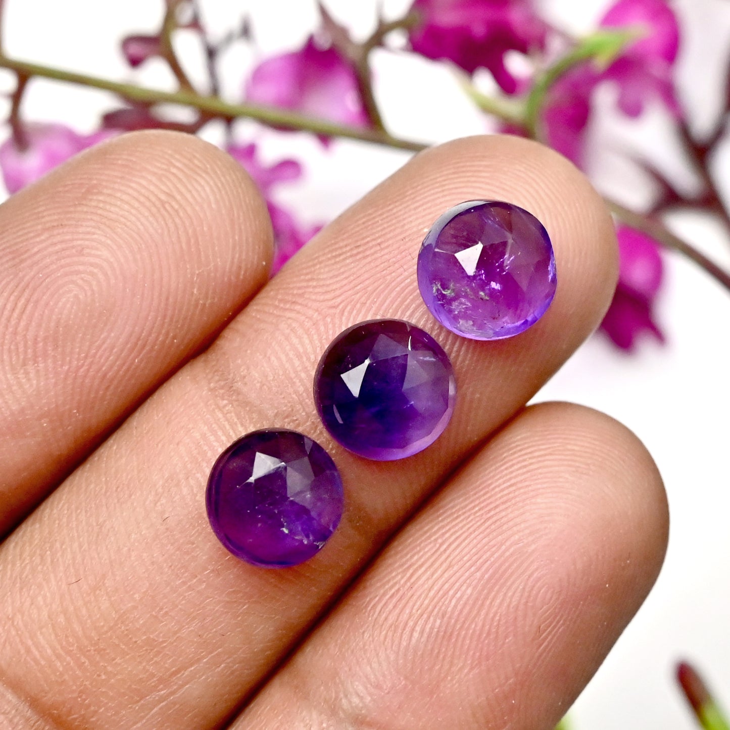 56.25cts Natural Amethyst 7x14mm - 8x10mm Rose Cut Cabochon Free Form Shape AA Grade Gemstone Parcel -Total 24 Pcs