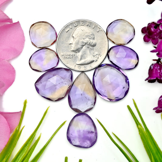 60.60cts Ametrine Rosecut Cabochon 15x19mm - 10x14mm Free Form Shape AA Grade Gemstone Parcel -Total 8 Pcs