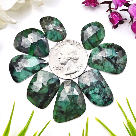 90cts Emerald Rose Cut Cabochon 12X18mm-15x25mm Freeform Shape AA Grade Gemstone Parcel -Total 8 pcs