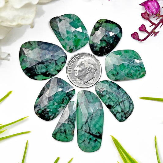 78.40cts Emerald Rose Cut  Cabochon 15x19 mm to 14x31 mm Freeform Shape AA Grade Gemstone Parcel -Total 8 pcs