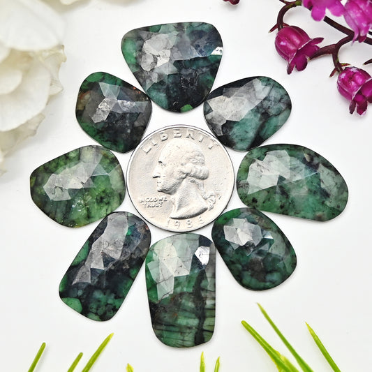 90cts Emerald Rose Cut  Cabochon 15X17mm - 16x25mm Freeform Shape AA Grade Gemstone Parcel -8 pcs