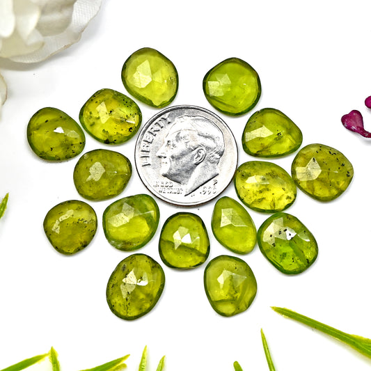 39.40cts Vesuvianite Rose Cut Cabochons  9x11mm and 7x10mm  Freeform Shape AA Grade Gemstone Parcel -Total 15 Pcs