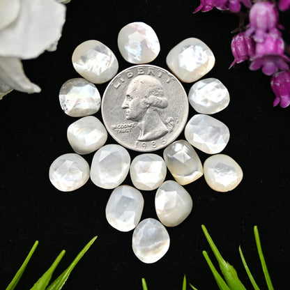 48.3cts Mother of Pearl Rose Cut 10x12mm - 11x13mm Freeform Shape AA Grade Gemstone Parcel -Total 15 Pcs