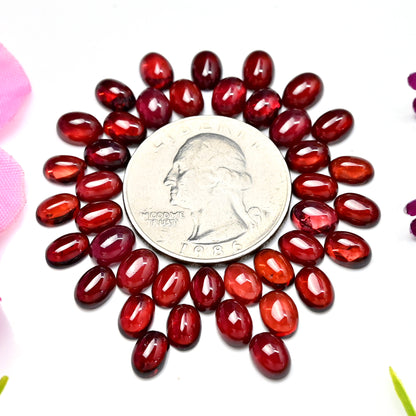 43.9cts Mozambique Garnet Smooth Cabochon 5x7mm AA Grade Gemstone Parcel - Total 40 Pcs