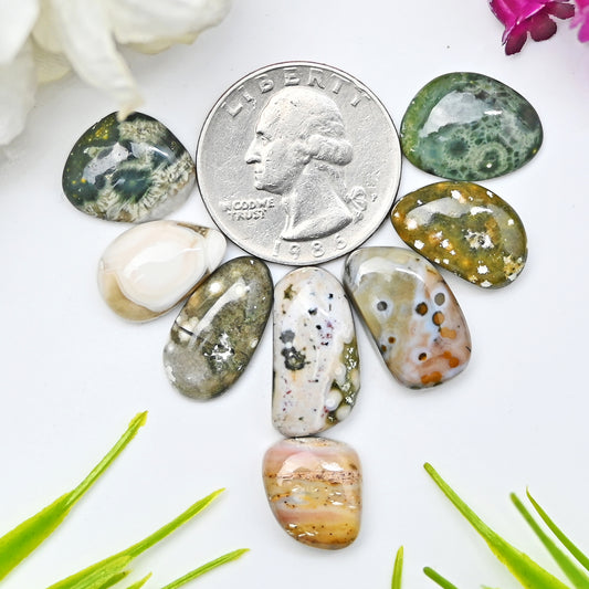 67.5cts Ocean Jasper Smooth Cabochons 13X17mm - 10x20mm Mix Shape AA Grade Gemstone Parcel - Total 8 Pcs