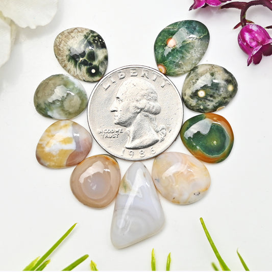 49.8cts Ocean Jasper Smooth Cabochons  Mix Shape Cabochon 12X14mm - 14x22mm AA Grade Gemstone Parcel - Total 9 Pcs