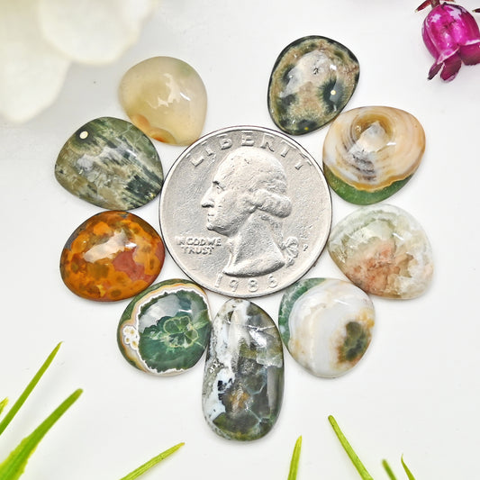 50.6cts Ocean Jasper Smooth Cabochons  Mix Shape Cabochon 11x14mm - 11x20mm AA Grade Gemstone Parcel - Total 9 Pcs