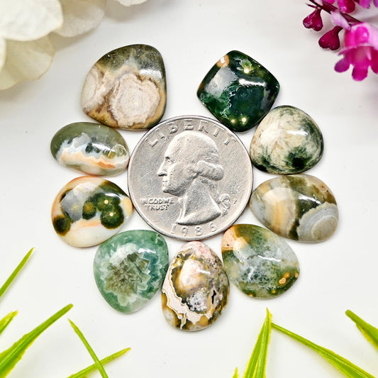 57.7cts Ocean Jasper Smooth Cabochons  Mix Shape Cabochon 14X14mm - 16x18mm AA Grade Gemstone Parcel - Total 9 Pcs