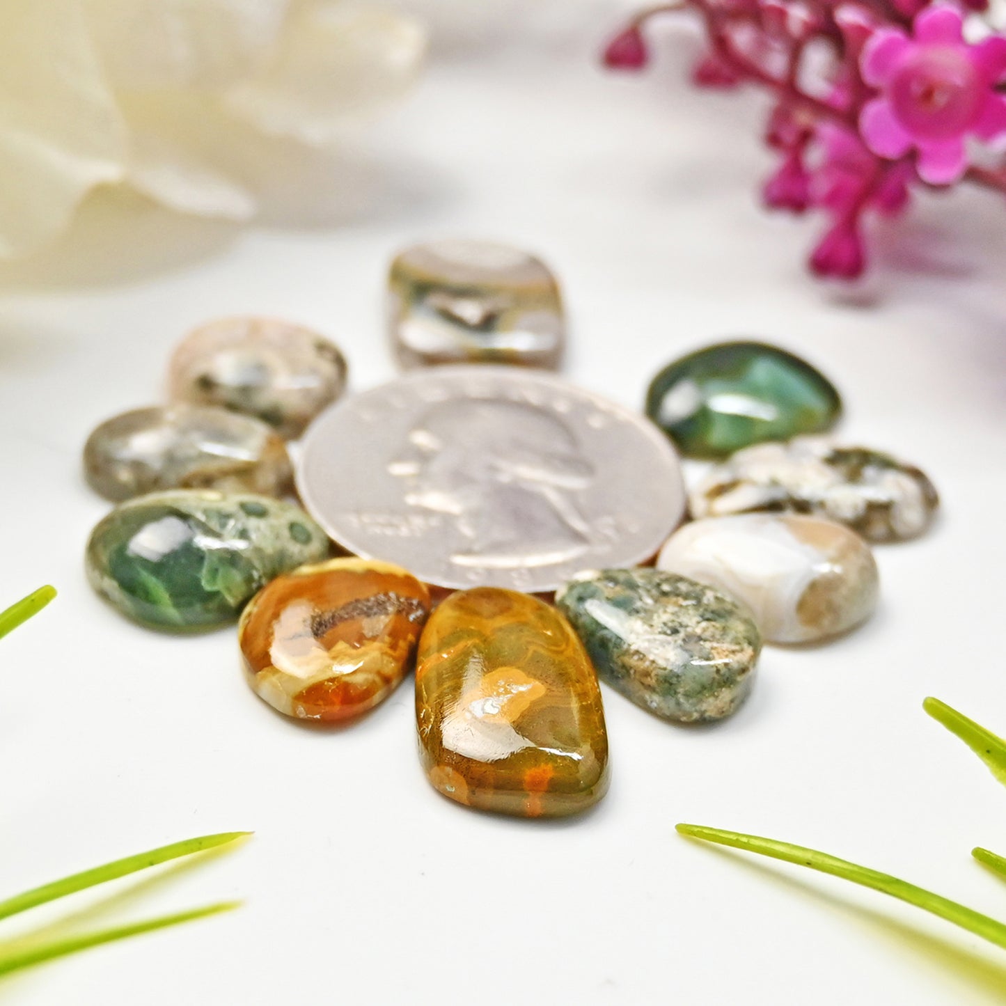 45cts Ocean Jasper Smooth Cabochons  Mix Shape Cabochon 10X13mm - 11x19mm AA Grade Gemstone Parcel - Total 10 Pcs