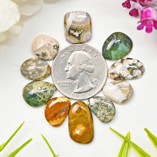 45cts Ocean Jasper Smooth Cabochons  Mix Shape Cabochon 10X13mm - 11x19mm AA Grade Gemstone Parcel - Total 10 Pcs