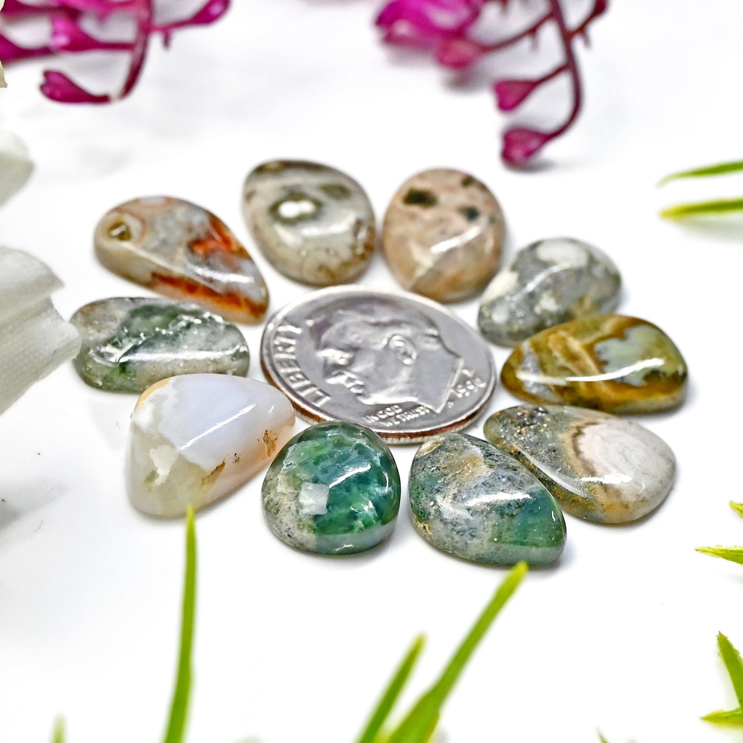 41.80 carats Ocean Jasper  Mix Shape Cabochon 9x15 mm and 10x16 mm  AA Grade Gemstone Parcel - Total 10 Pcs