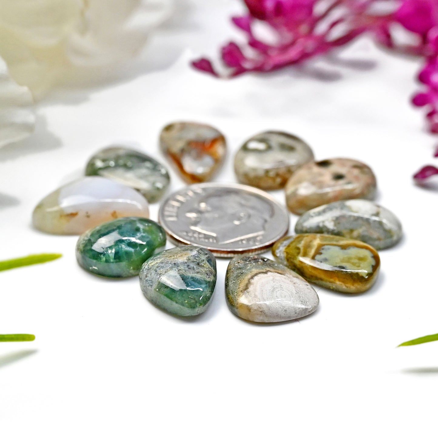 41.80 carats Ocean Jasper  Mix Shape Cabochon 9x15 mm and 10x16 mm  AA Grade Gemstone Parcel - Total 10 Pcs