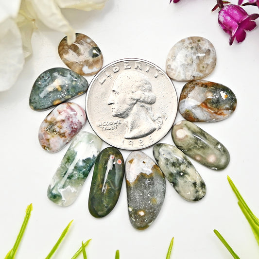 48.70cts Ocean Jasper Smooth Cabochons  Mix Shape Cabochon 9x12mm - 8x20mm AA Grade Gemstone Parcel - Total 10 Pcs