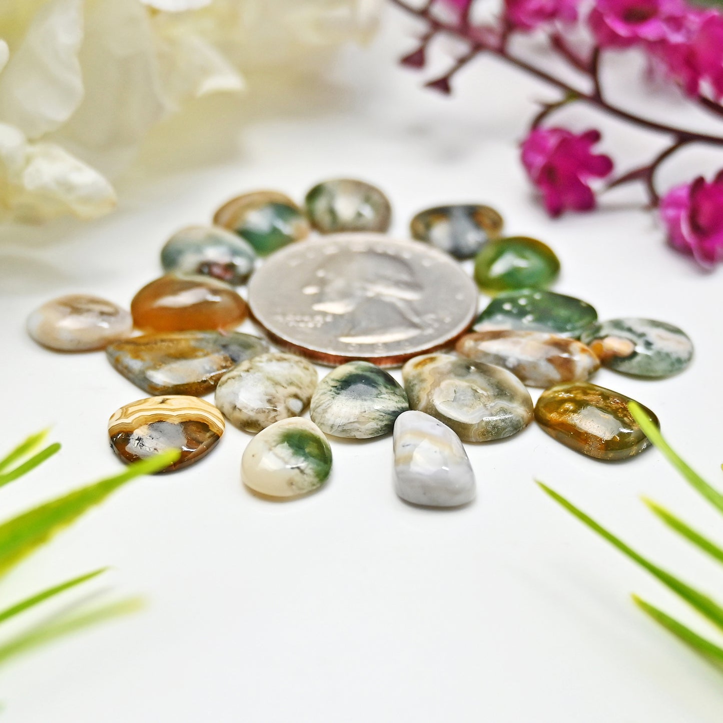 47cts Ocean Jasper Smooth Cabochons  Mix Shape Cabochon 7x14mm - 11x15mm AA Grade Gemstone Parcel - Total 18 Pcs