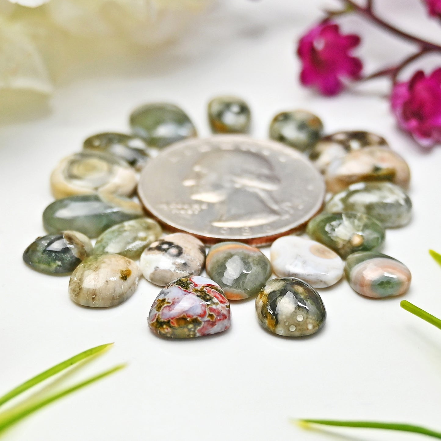 38.90cts Ocean Jasper Smooth Cabochons  Mix Shape Cabochon 7X9mm - 8x12mm AA Grade Gemstone Parcel - Total 20 Pcs