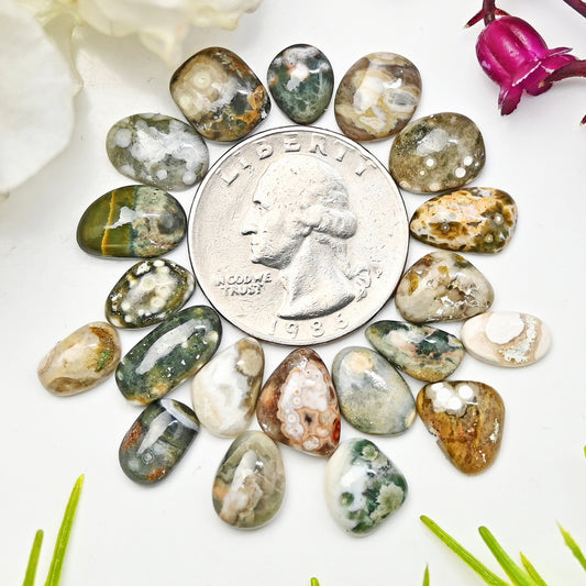 46.3cts Ocean Jasper Smooth Cabochons 9X12mm - 6x13mm Mix Shape AA Grade Gemstone Parcel - Total 20 Pcs