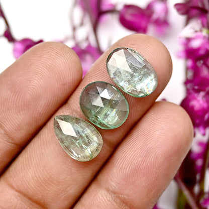 46,80 ct Smaragdgrüner Kyanit-Cabochon im Rosenschliff, 8 x 12 mm – 10 x 12 mm, gemischte Form, Edelsteinpaket der Güteklasse AA, insgesamt 16 Stück