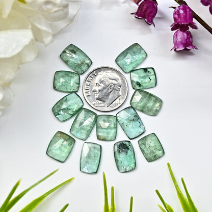 41,60 ct. Grüner Kyanit, 8 x 10 mm und 8 x 12 mm, rechteckige Form im Rosenschliff, Edelsteinpaket der Güteklasse AA – insgesamt 13 Stück