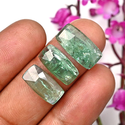 41,70 ct Smaragdgrüner Kyanit-Cabochon im Rosenschliff, 7 x 14 mm – 8 x 16 mm, Baguette-Form, Edelsteinpaket der Güteklasse AA, insgesamt 11 Stück