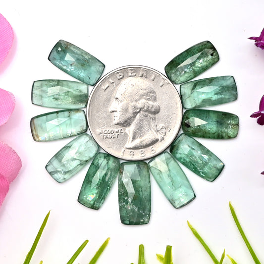 41.70cts Emerald Green Kyanite Rose Cut Cabochon 7x14mm - 8x16mm Baguette Shape AA Grade Gemstone Parcel -Total 11 Pcs