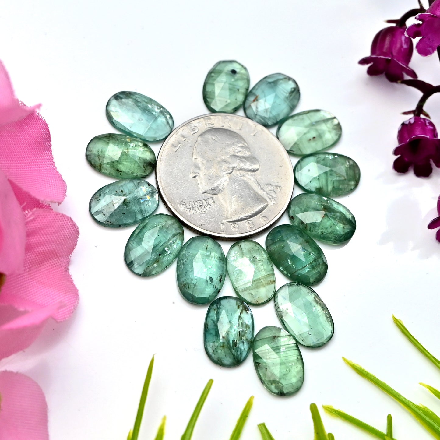 45,50 ct. Grüner Kyanit, 12 x 8 mm, glatte Cabochons, ovale Form, Edelstein der Güteklasse AA, Paket – insgesamt 15 Stück