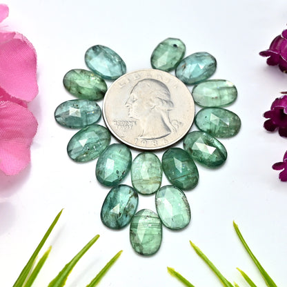 45,50 ct. Grüner Kyanit, 12 x 8 mm, glatte Cabochons, ovale Form, Edelstein der Güteklasse AA, Paket – insgesamt 15 Stück