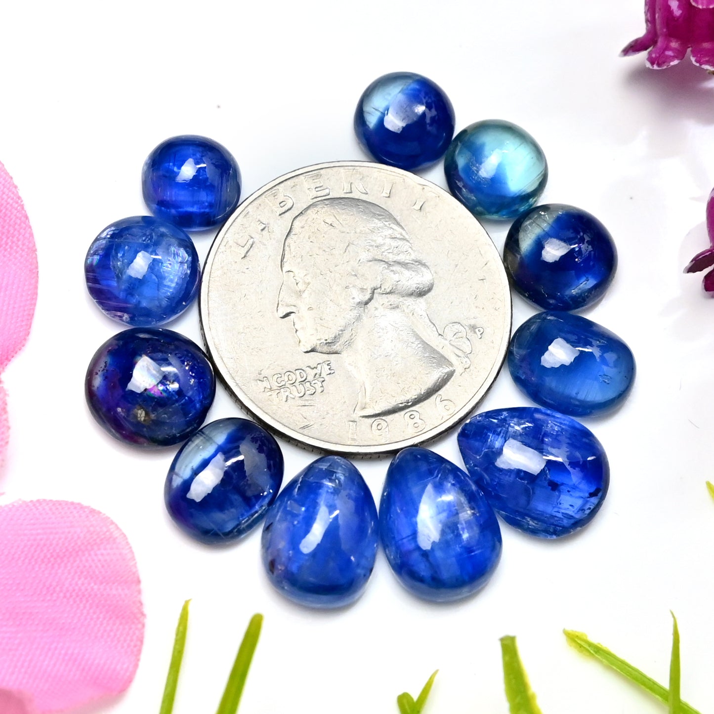 40,20 ct. Blauer Kyanit-Cabochon 8 x 10 mm – 9 x 12 mm, gemischte Form, Edelstein der Güteklasse AA, Paket – insgesamt 11 Stück