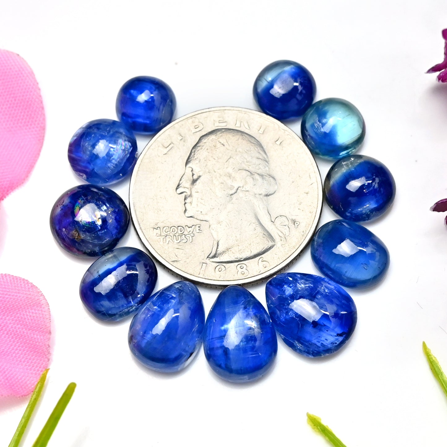 40,20 ct. Blauer Kyanit-Cabochon 8 x 10 mm – 9 x 12 mm, gemischte Form, Edelstein der Güteklasse AA, Paket – insgesamt 11 Stück