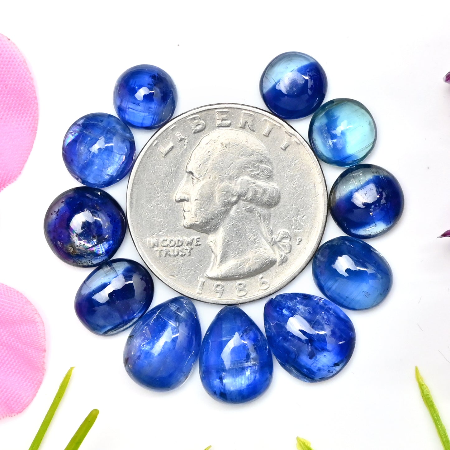 40,20 ct. Blauer Kyanit-Cabochon 8 x 10 mm – 9 x 12 mm, gemischte Form, Edelstein der Güteklasse AA, Paket – insgesamt 11 Stück