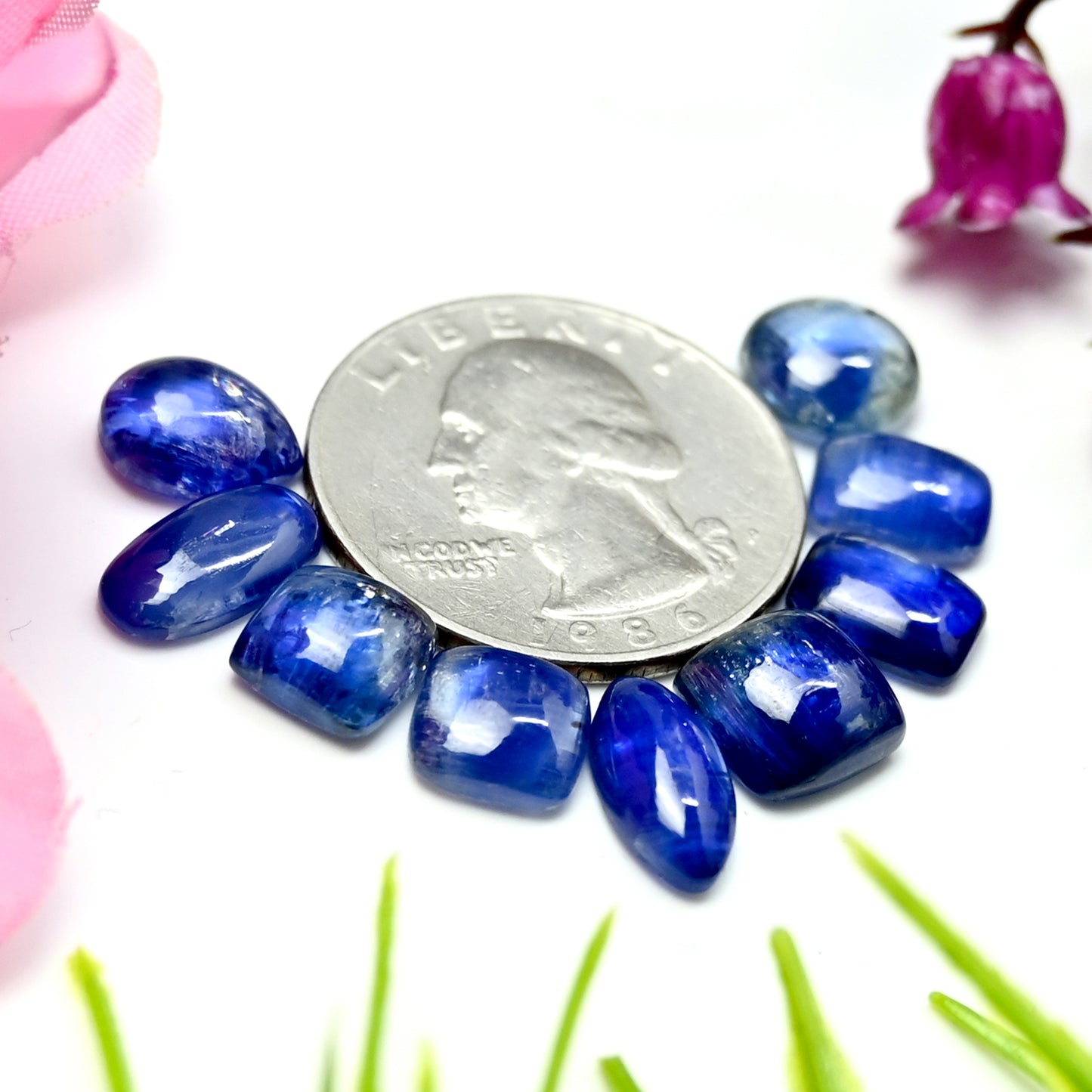 26.30cts. Blue Kyanite Smooth Cabochon Mix Shape 7x9mm - 6x12mm AA Grade Gemstone Parcel - Total 9 Pcs