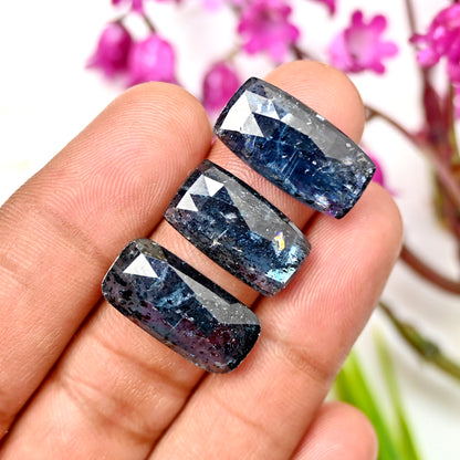 31.30cts. Teal Moss Kyanite 10x20mm - 10x18mm Rectangle Rose Cut AA Grade Gemstone Parcel - Total 3 Pcs