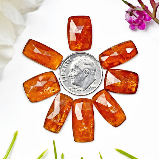 45.70cts. Orange Kyanite  Rose Cut 8x16mm - 9x18mm Baguette Shape AA Grade Gemstone Parcel - Total 8 Pcs.