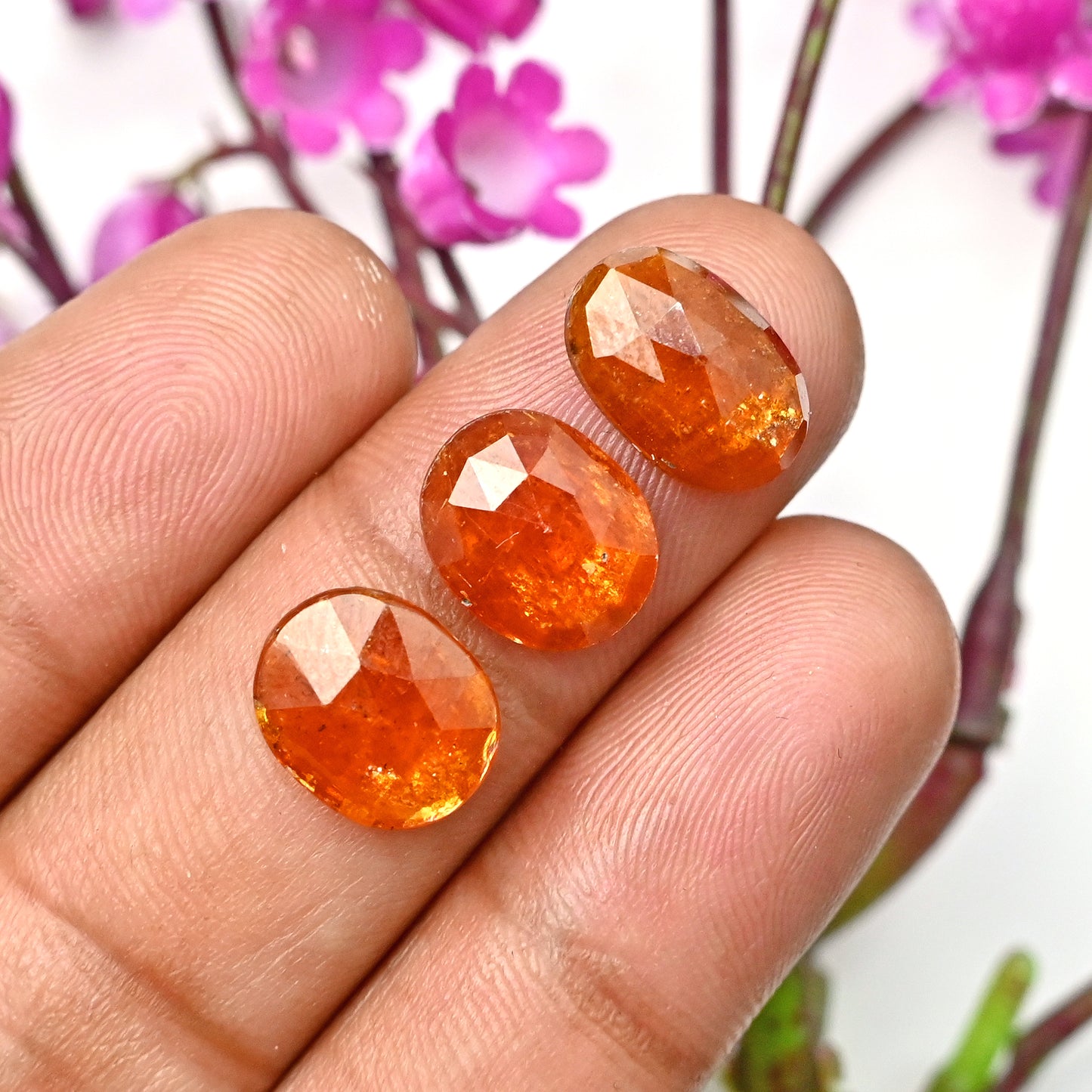 39.60cts. Orange Kyanite Rose Cut Cabs 10x14mm - 8x16mm Oval Shape AA Grade Gemstone Parcel - Total 11 Pcs.