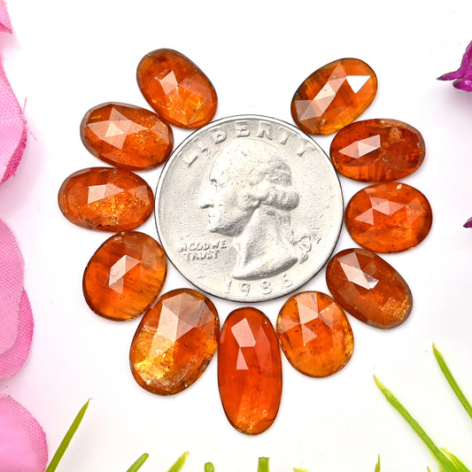 39,60 ct. Orangefarbener Kyanit im Rosenschliff, 10 x 14 mm – 8 x 16 mm, ovale Form, Edelsteinpaket der Güteklasse AA – insgesamt 11 Stück.