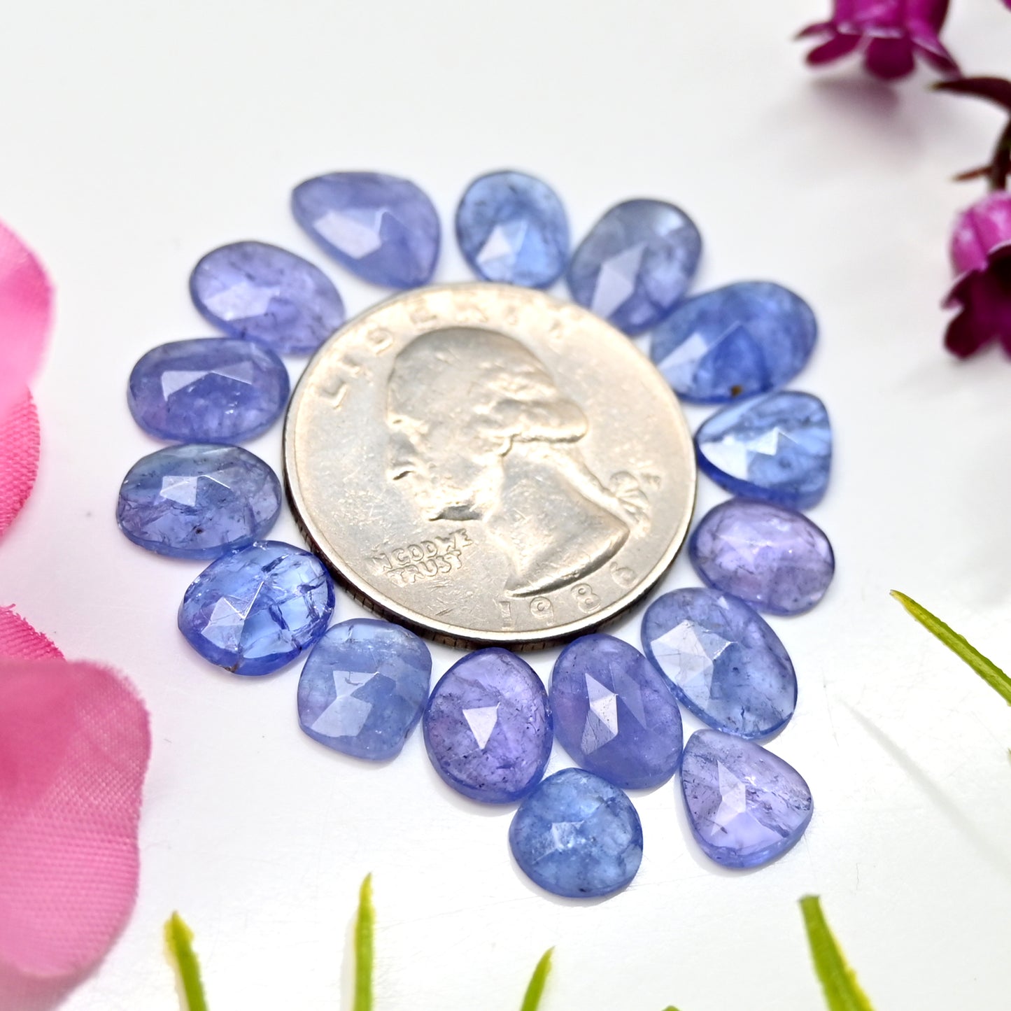 25cts Tanzanite Rosecut 7x10mm and 8x11mm Freeform Shape AA Grade Gemstone Parcel -Total 16 Pcs