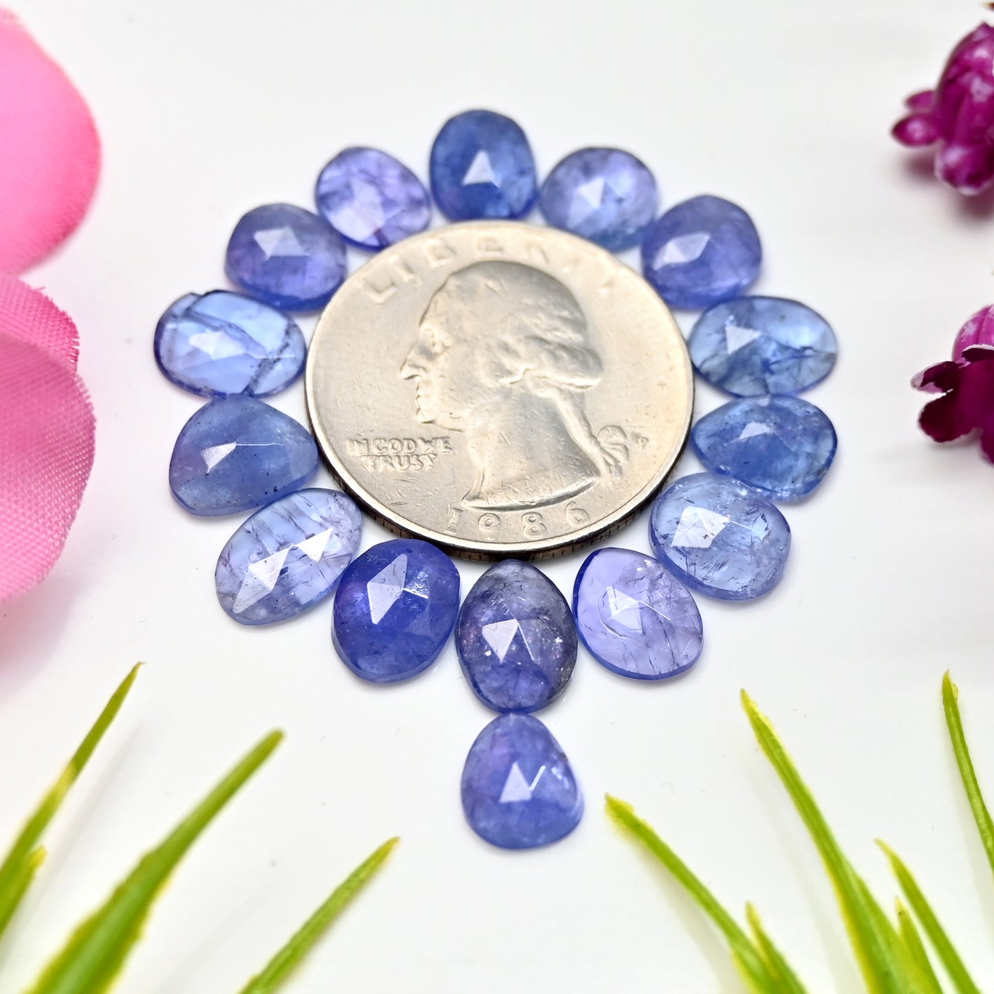 23.8cts Tanzanite Rosecut 7x8mm - 7x10mm Freeform Shape AA Grade Gemstone Parcel -Total 15 Pcs