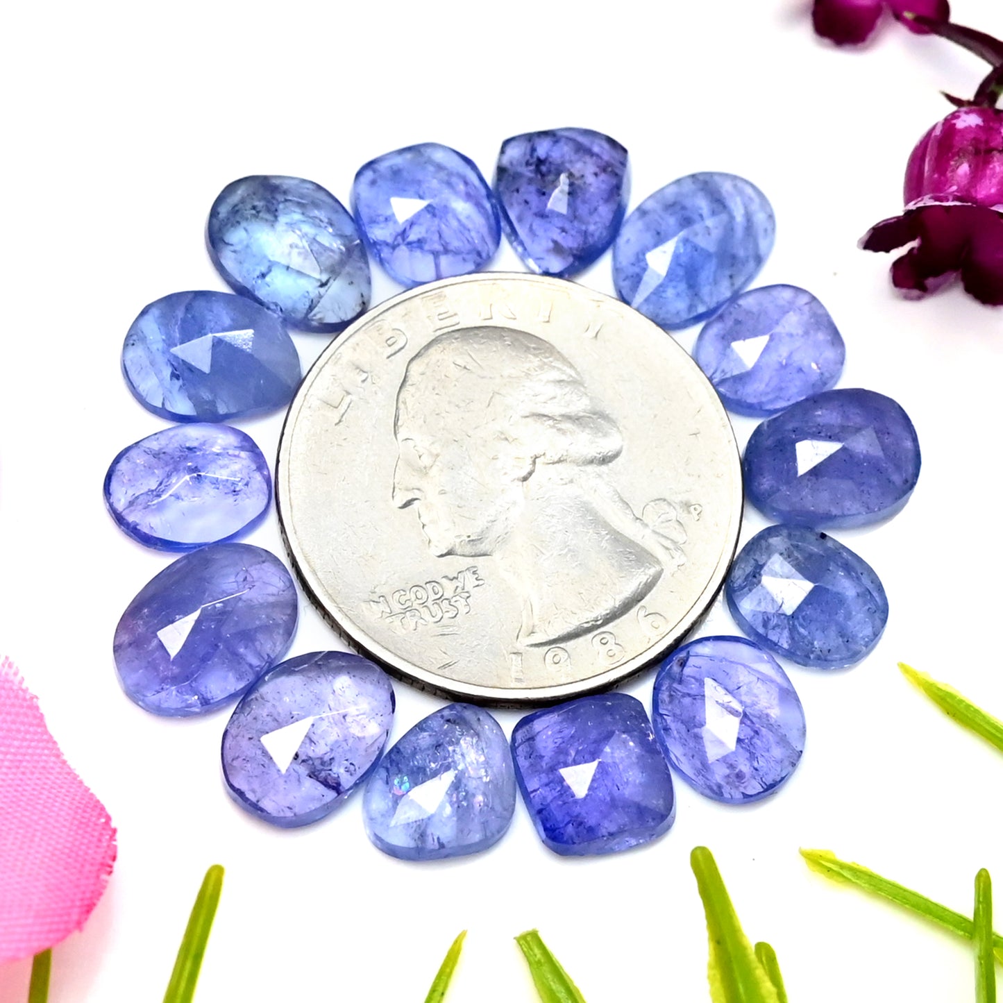 24.6cts Tanzanite Rosecut 7x10mm and 7x9mm Freeform Shape AA Grade Gemstone Parcel -Total 14 Pcs