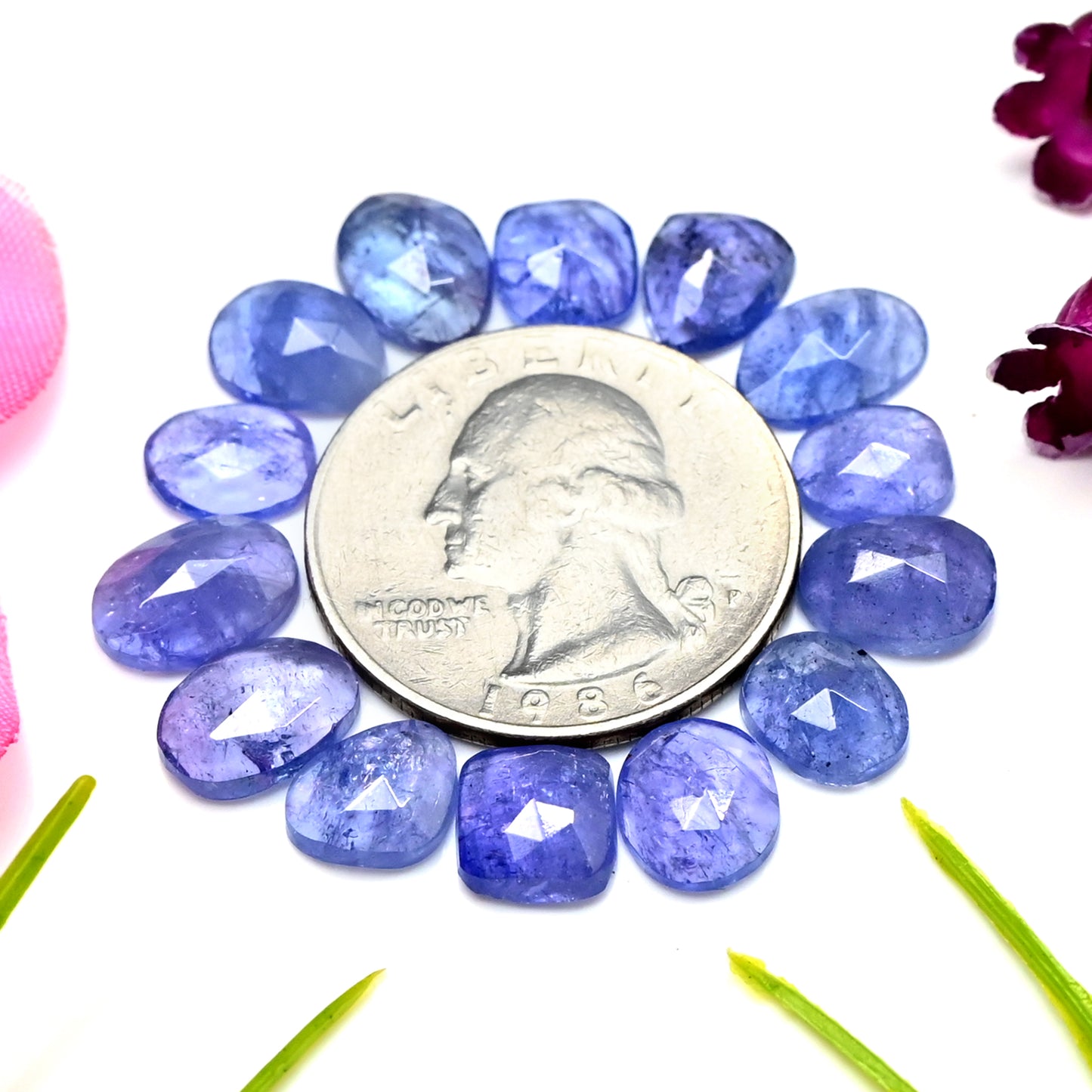 24.6cts Tanzanite Rosecut 7x10mm and 7x9mm Freeform Shape AA Grade Gemstone Parcel -Total 14 Pcs